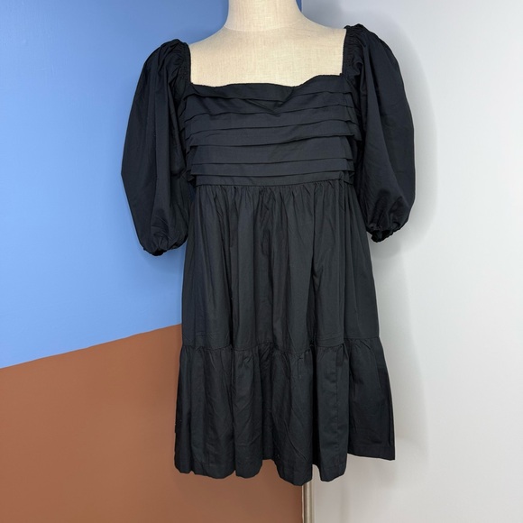 The A&F Emerson Poplin Puff Sleeve Mini Dress Size Large Black Babydoll NWT - Picture 2 of 9